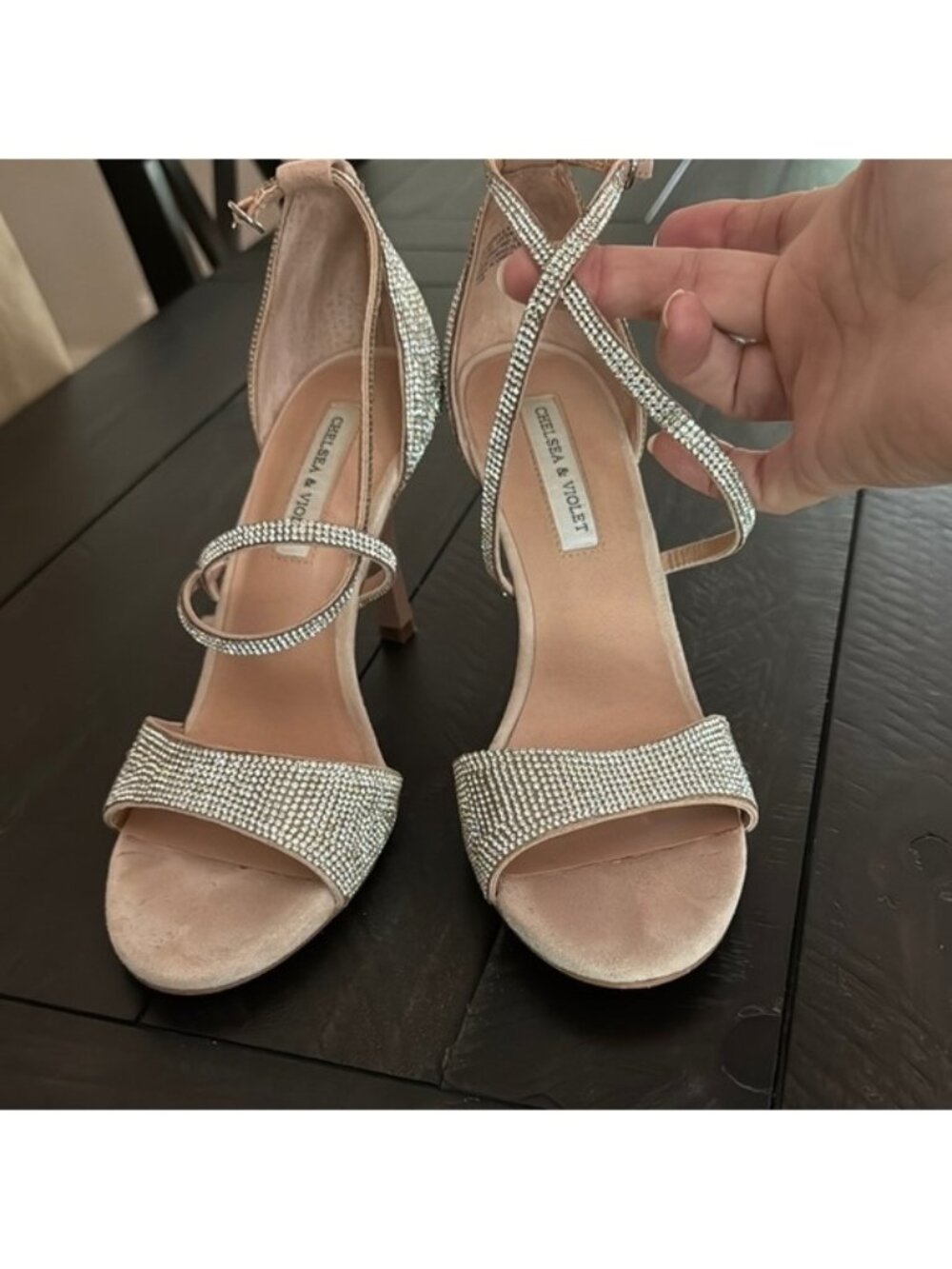 Chelsea & Violet Cream Heels with Crystal Embellishments